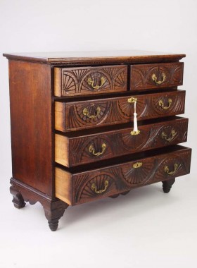 Antique Carved Oak Chest Drawers