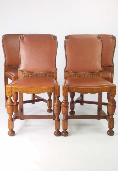Set 4 Art Deco Oak Dining Chairs