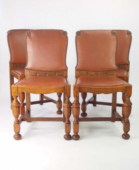 Set 4 Art Deco Oak Dining Chairs
