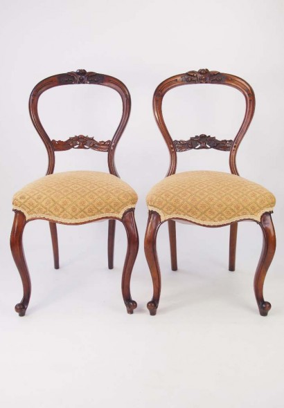 Pair Victorian Walnut Balloon Back Chairs
