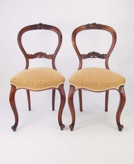 Pair Victorian Walnut Balloon Back Chairs