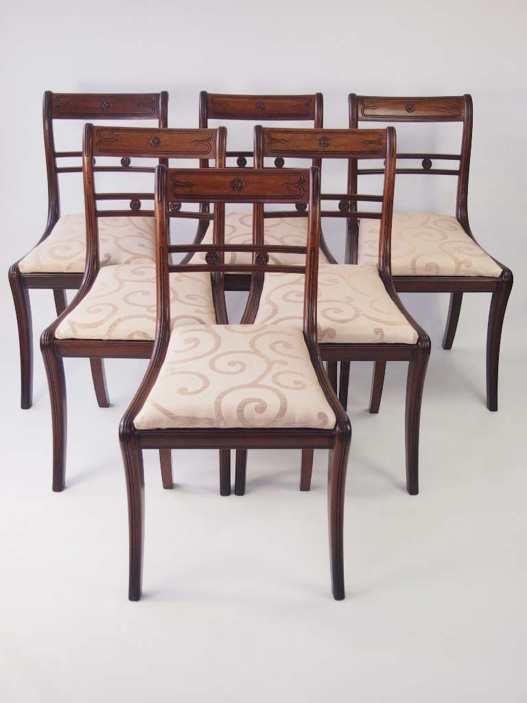 Set of Six Antique Regency Mahogany Dining Chairs For Sale