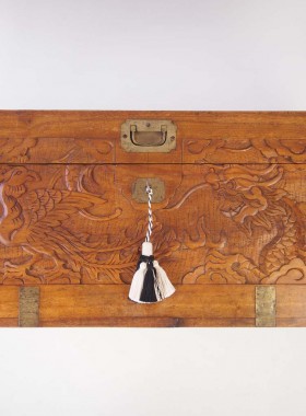Carved Chinese Camphor Wood Chest
