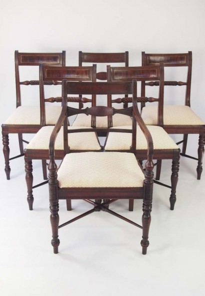 Set Six Harlequin Regency Dining Chairs