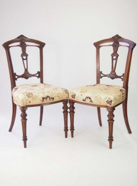 Pair Late Victorian Walnut Balloon Back Chairs