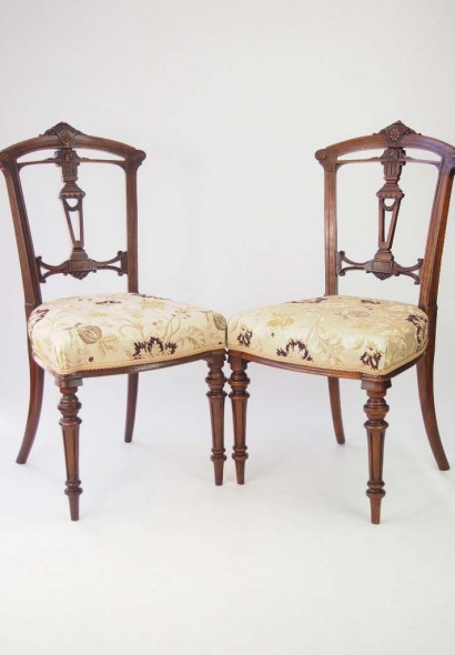 Pair Late Victorian Walnut Balloon Back Chairs