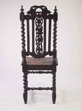 Pair Antique Victorian Gothic Oak Hall Chairs