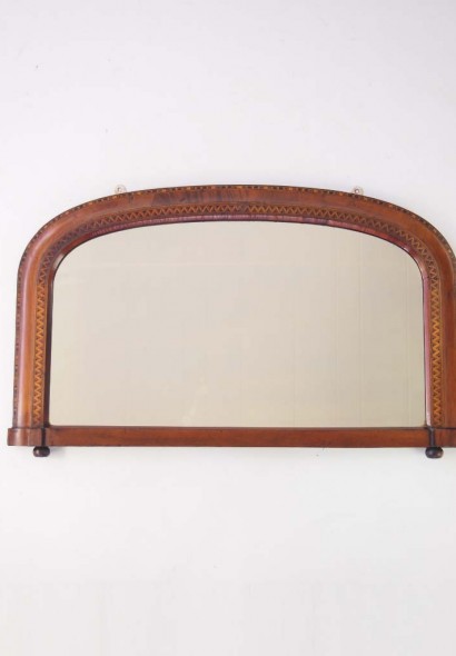 Antique Victorian Walnut Marquetry Overmantle Mirror