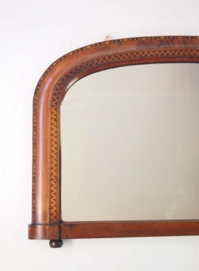 Antique Victorian Walnut Marquetry Overmantle Mirror