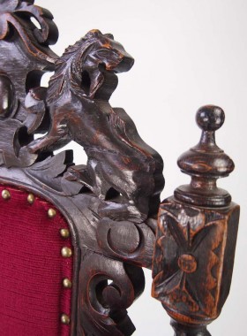 Pair Antique Victorian Gothic Oak Hall Chairs