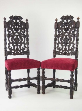 Pair High Back Victorian Gothic Revival Chairs