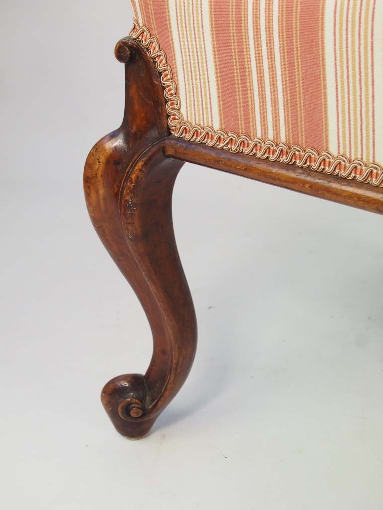 Antique Victorian Walnut Stool with Cabriole Legs