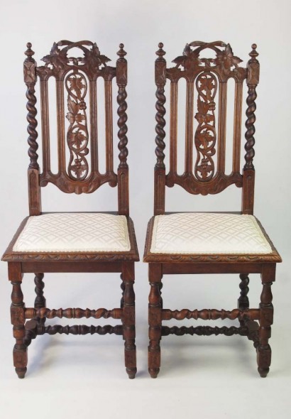 Pair Victorian Gothic Oak Chairs