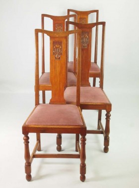 Set 4 Oak High Back Dining Chairs