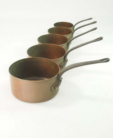 Set 5 Antique Copper Pans