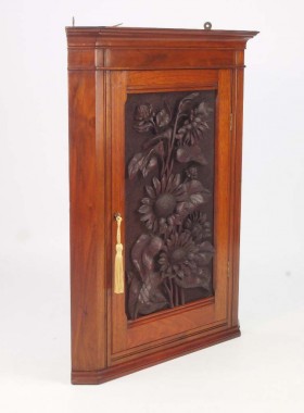 Small Antique Carved Walnut Corner Cabinet