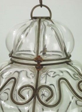 Wire Framed Glass Hanging Lamp