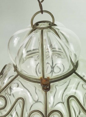 Wire Framed Glass Hanging Lamp