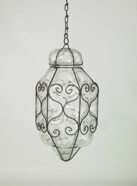 Pair Wire Framed Glass Hanging Lamps