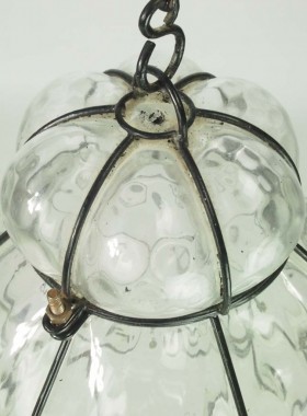 Pair Wire Framed Glass Hanging Lamps