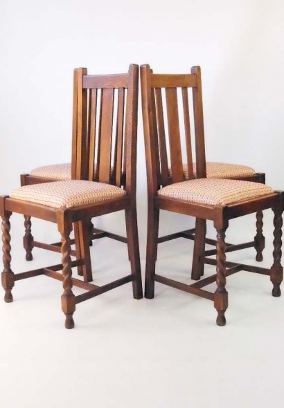 Set 4 Vintage Oak Dining Chairs