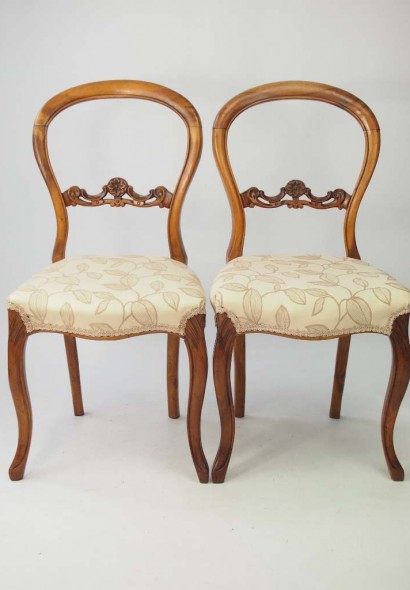 Pair Antique Victorian Walnut Balloon Back Chairs