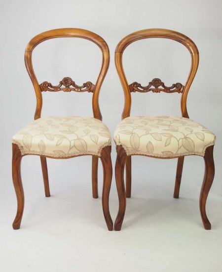 Pair Antique Victorian Walnut Balloon Back Chairs