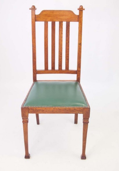 Pair Edwardian Arts Crafts Oak Chairs