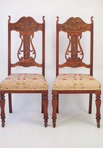 Pair Edwardian Art Nouveau Side Chairs