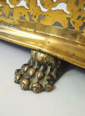 Victorian Brass Fire Fender with Lions Paw Feet