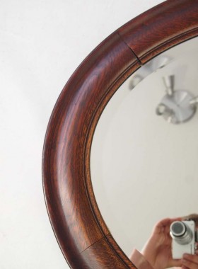 Large Vintage Oak Oval Framed Mirror