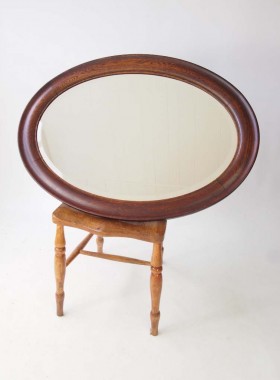 Large Vintage Oak Oval Framed Mirror