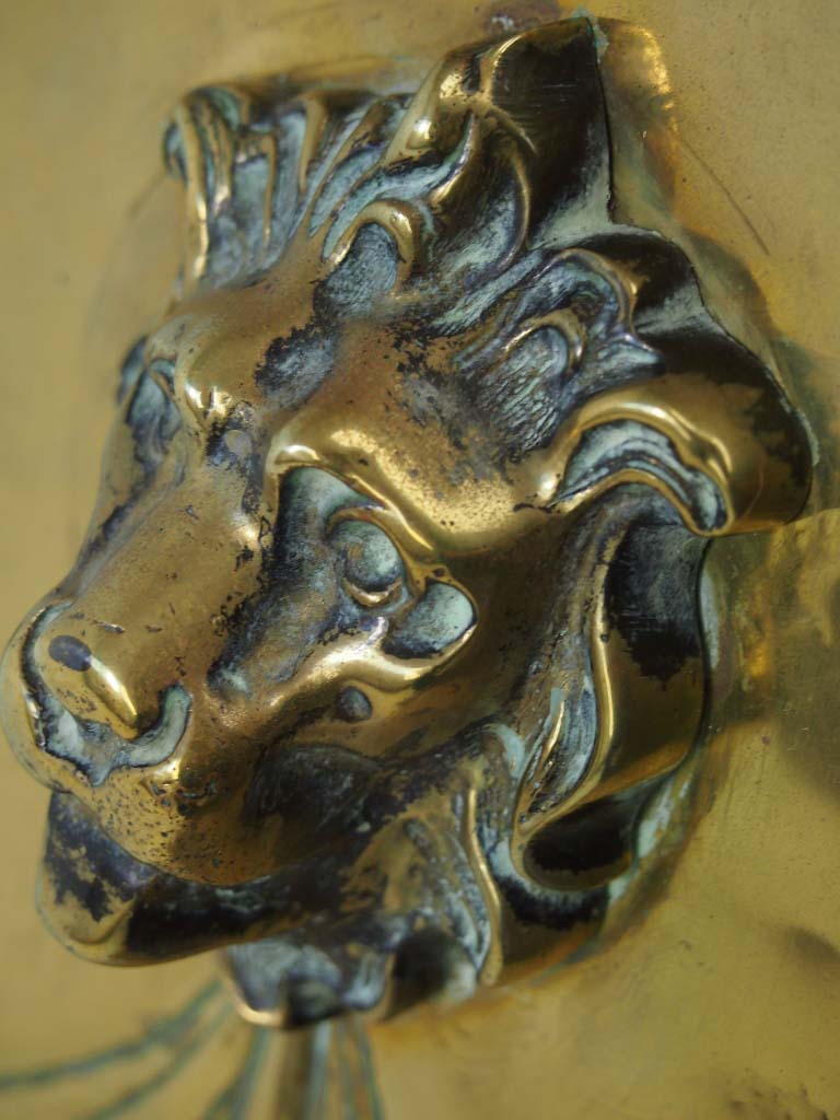 Pressed Brass Wall Mirror with Lion Head Mask