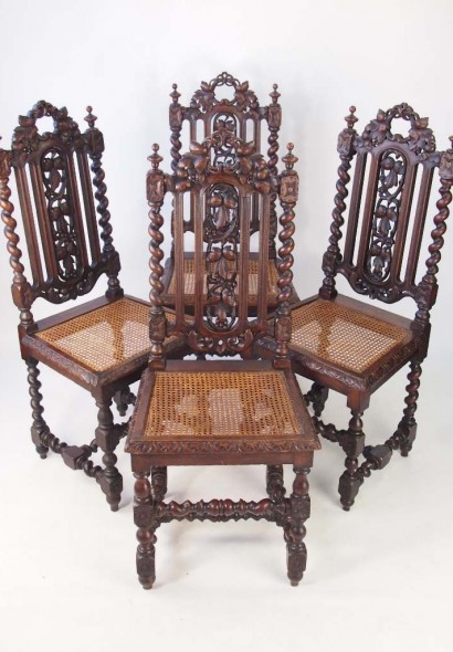 Set 4 Antique Victorian Oak Dining Chairs