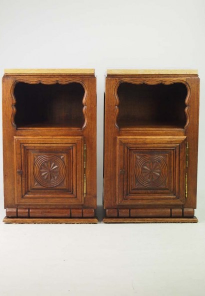 Pair Vintage French Oak Bedside Cabinets