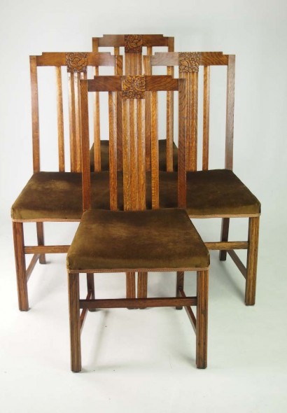 Set 4 Art Deco Oak Chairs