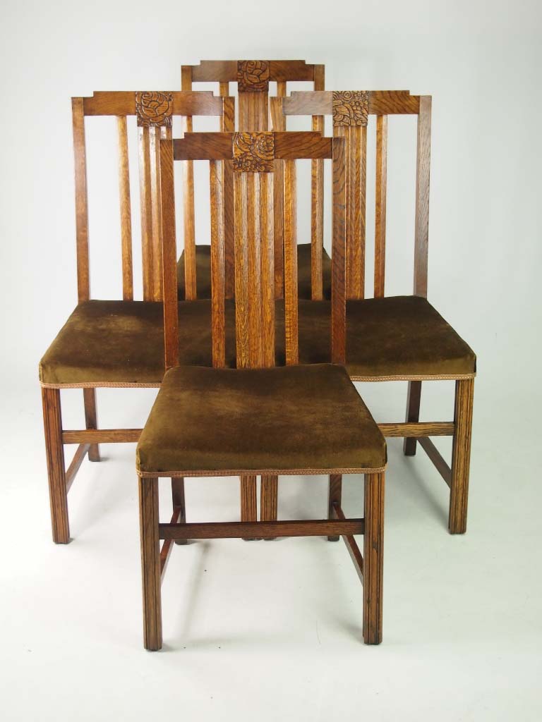 Vintage Art Deco Oak Dining Chairs, Art Deco Dining Chairs Uk