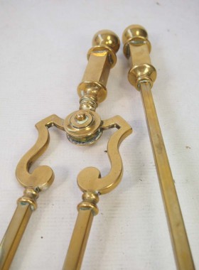 Set Victorian Brass Fire Irons
