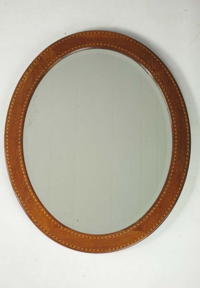Edwardian Mahogany and Inlaid Oval Mirror