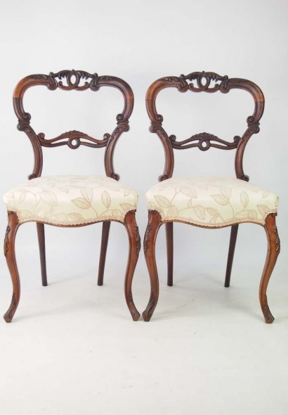 Pair Victorian Rosewood Balloon Back Chairs