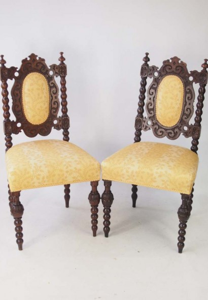Pair Victorian Oak Gothic Chairs