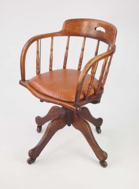 Antique Edwardian Oak Swivel Chair