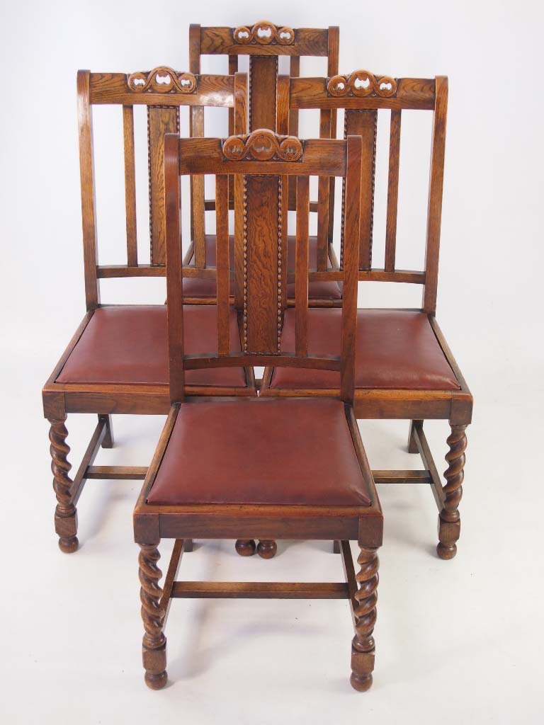 Set 4 Vintage Oak Dining Chairs Circa 1920s