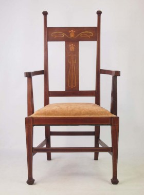 Arts Crafts Mahogany Inlaid Chair