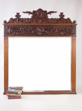 Large Antique Victorian Oak Overmantle Mirror