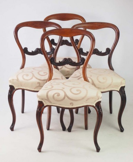 Set 4 Victorian Rosewood Balloon Back Chairs
