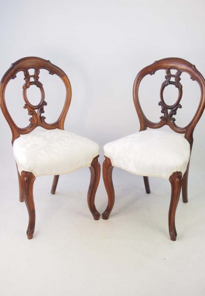 Pair Antique Rosewood Balloon Back Chairs