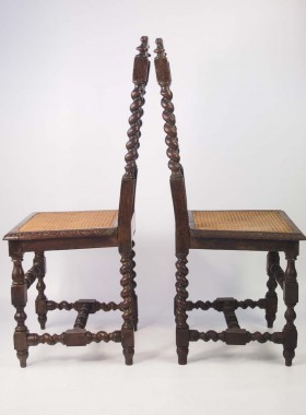 Pair Victorian Gothic Revival Oak Chairs