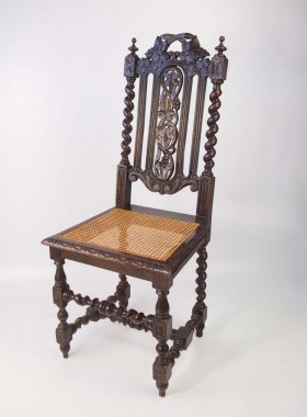 Pair Victorian Gothic Revival Oak Chairs