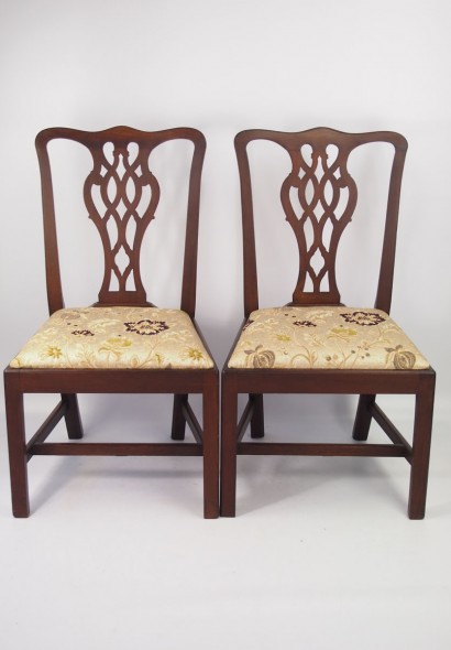 Pair Ewdardian Mahogany Chippendale Side Chairs